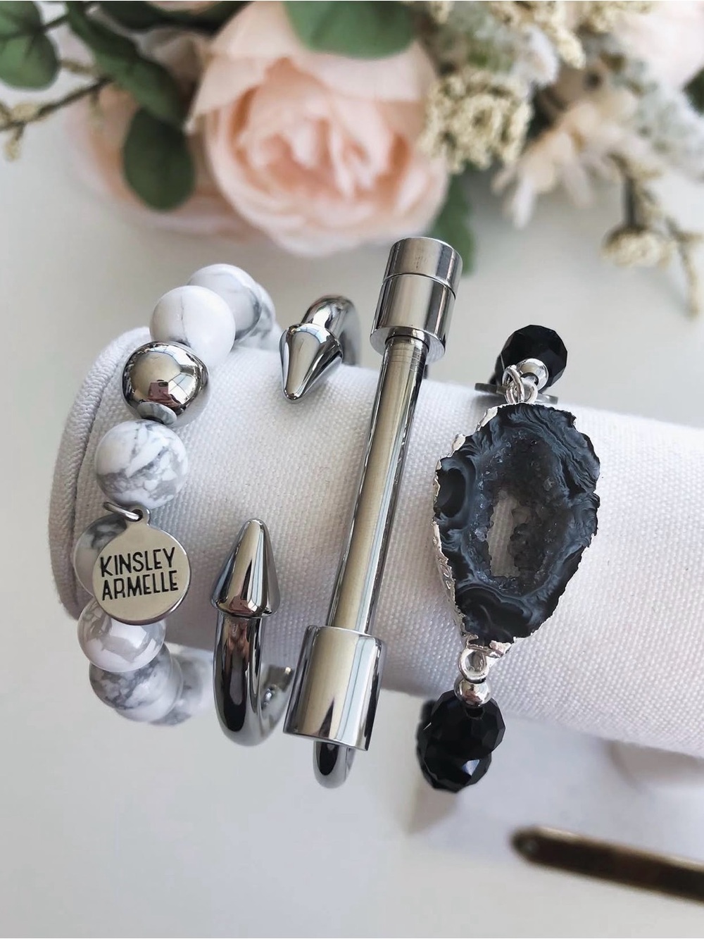Kinsley Armelle Black, White and Silver Bracelet Stack